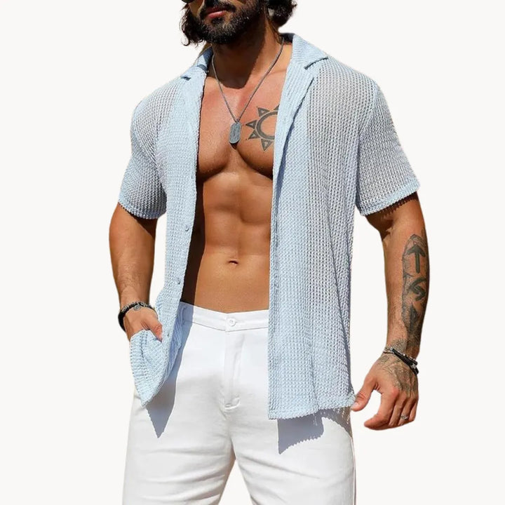 Turin Hollow-Knit Button Down Summer Shirt