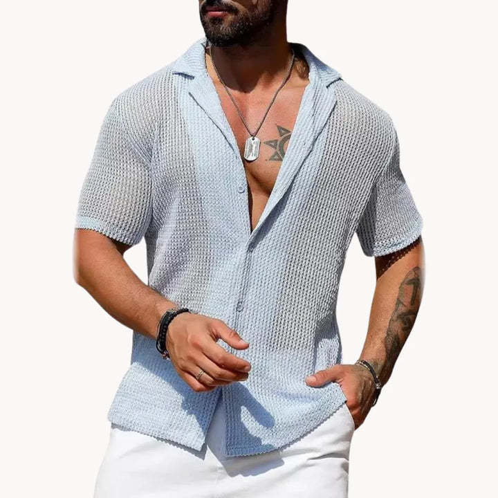 Turin Hollow-Knit Button Down Summer Shirt