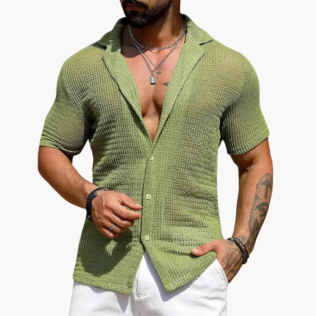 Turin Hollow-Knit Button Down Summer Shirt