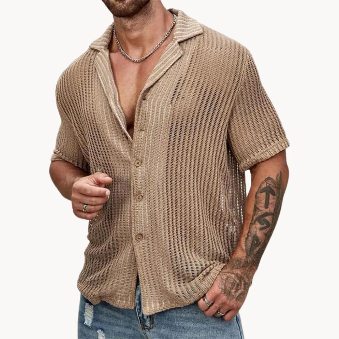 Turin Hollow-Knit Button Down Summer Shirt