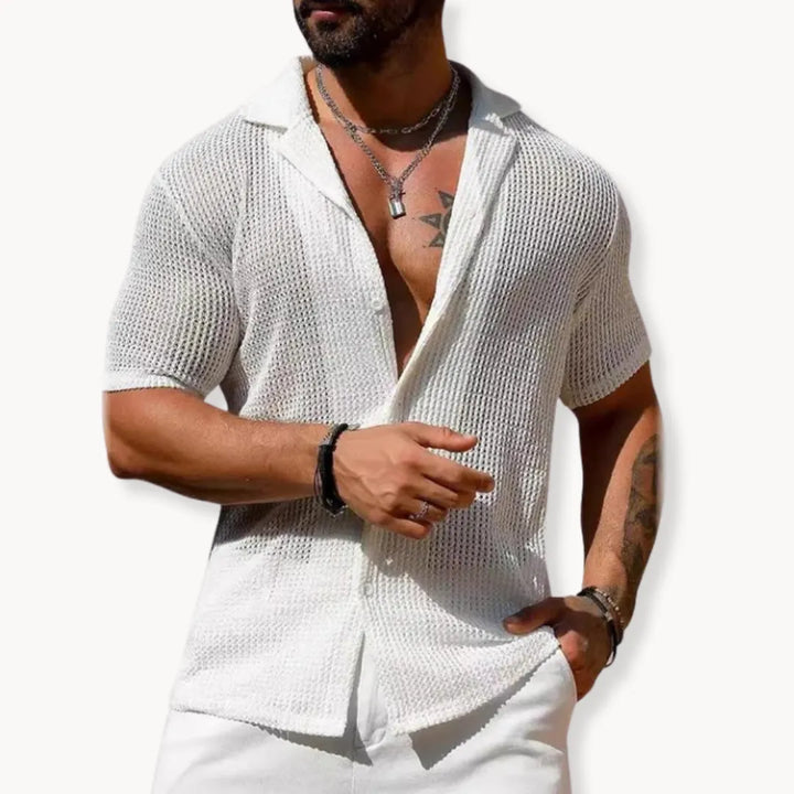 Turin Hollow-Knit Button Down Summer Shirt