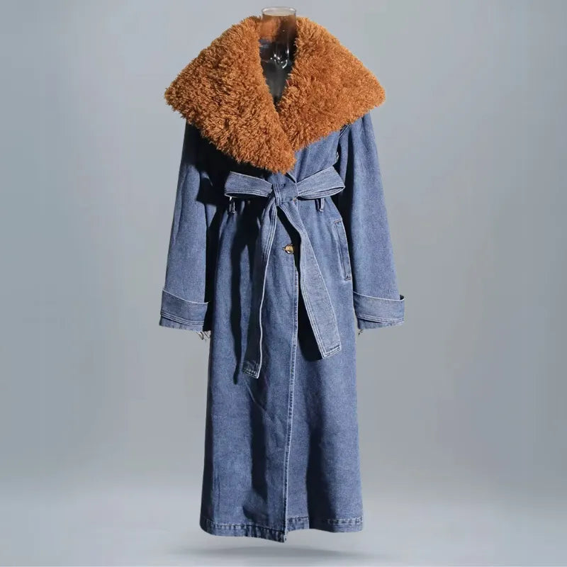 Clara Faux Fur Longline Denim Coat Artisio