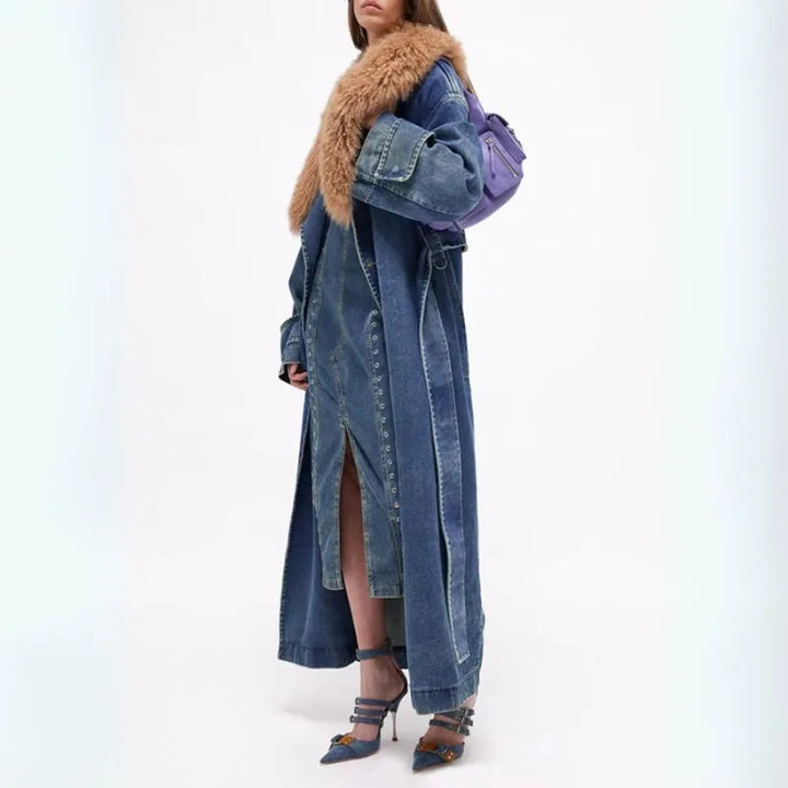 Clara Faux Fur Longline Denim Coat Artisio