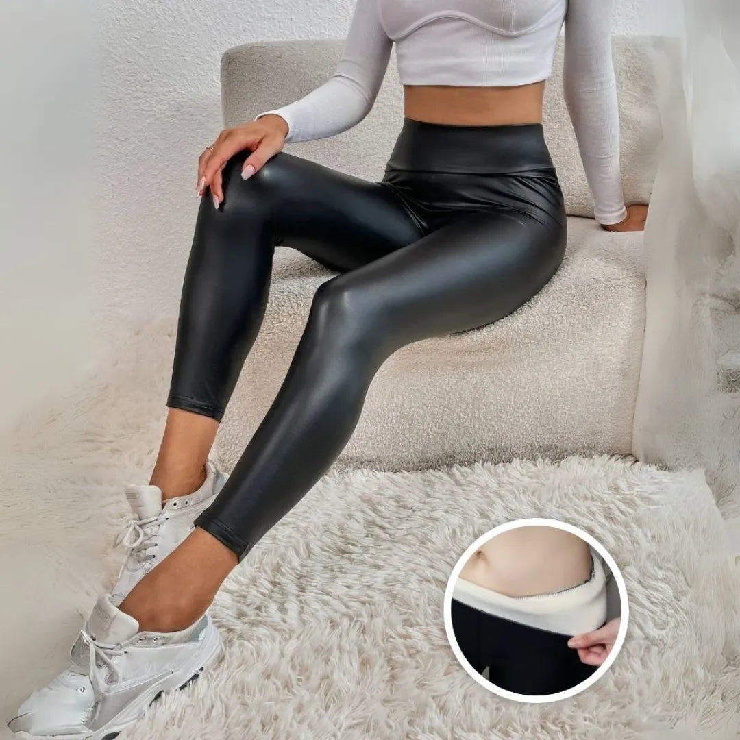 Violet Fleece-Lined Leather Leggings