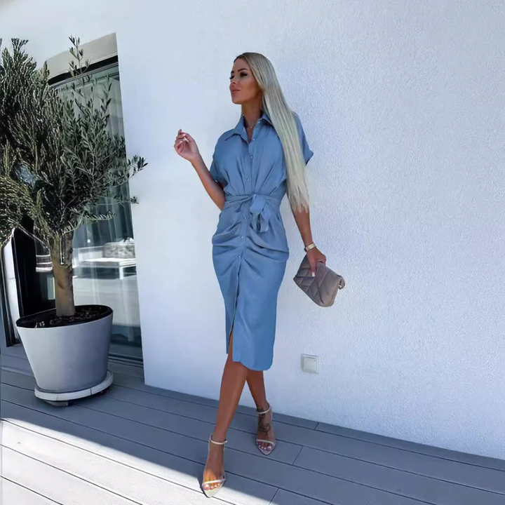 Women Button Midi Shirt Dress Artisio