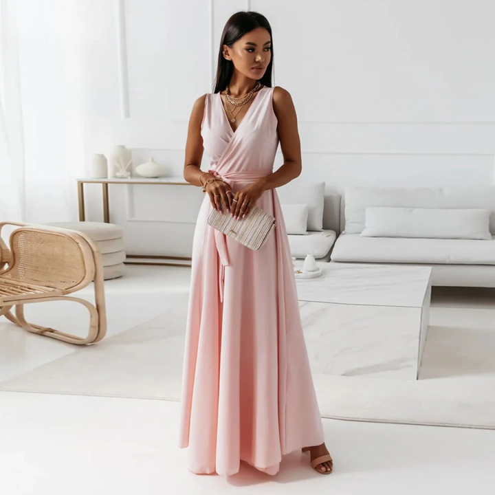 Women Feminine Tie Waist Maxi Dress Artisio