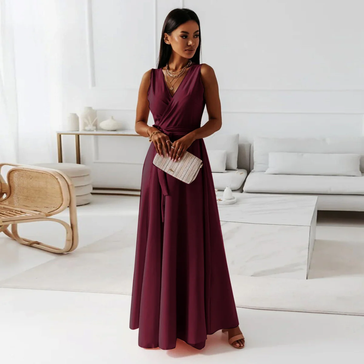 Women Feminine Tie Waist Maxi Dress Artisio
