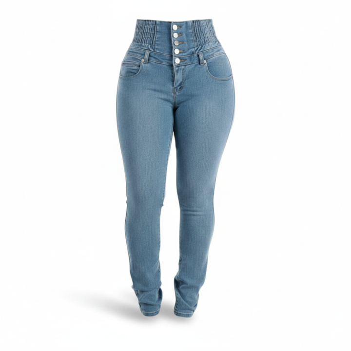 Women High Waist Button Skinny Jeans Artisio
