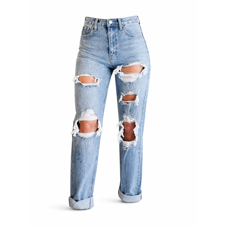 Women Ripped Boyfriend Denim Jeans Artisio
