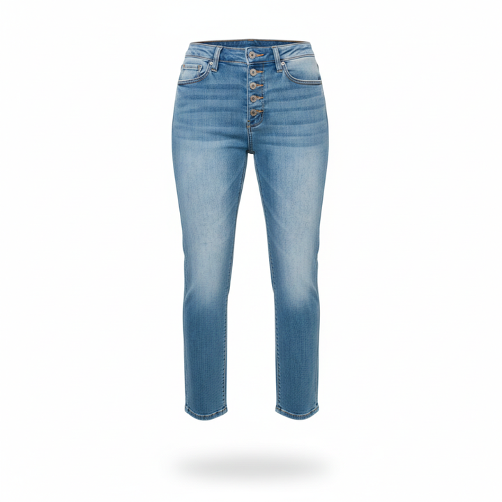 Women Vintage Wash Button Jeans Artisio