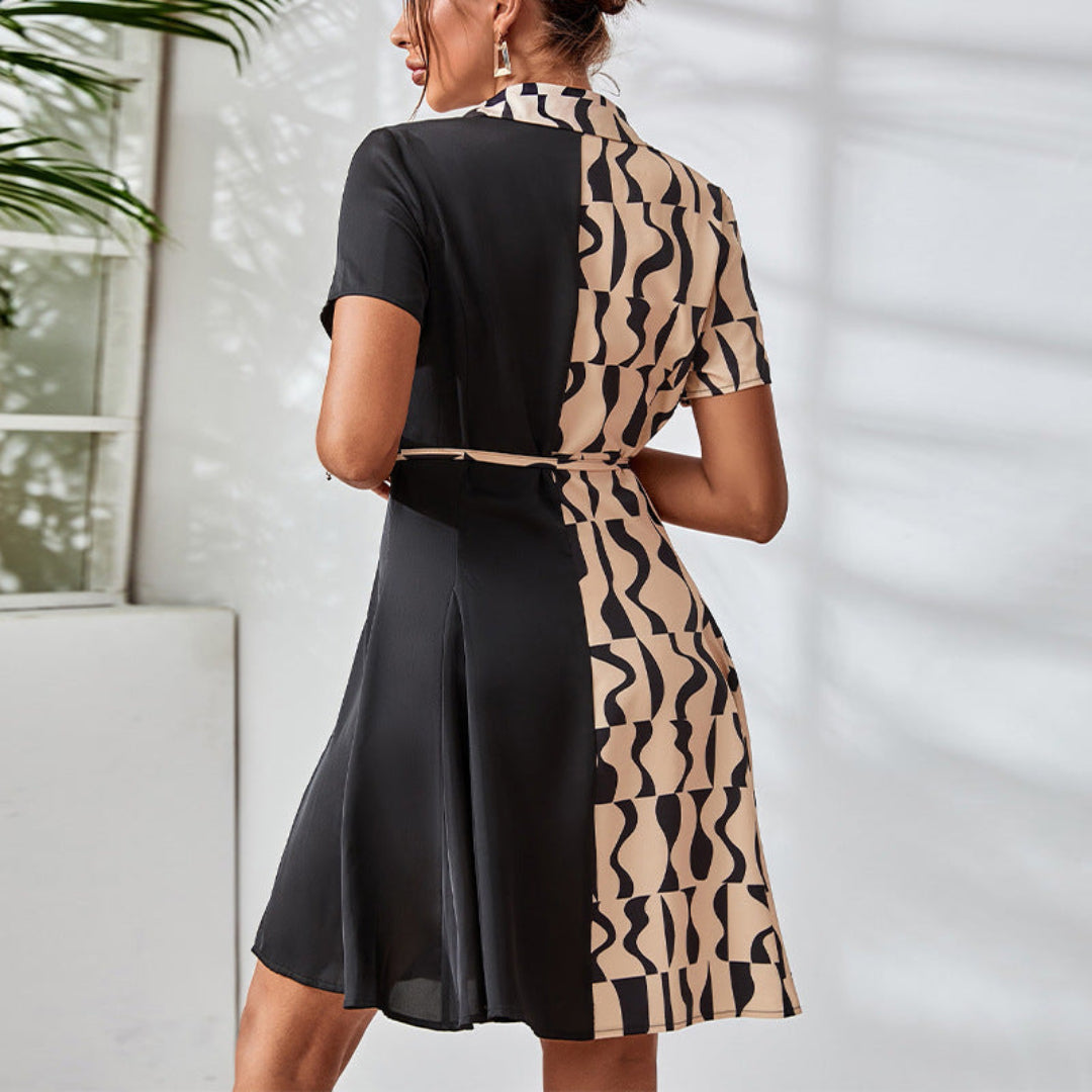 Women Abstract Contrast Mini Dress Artisio