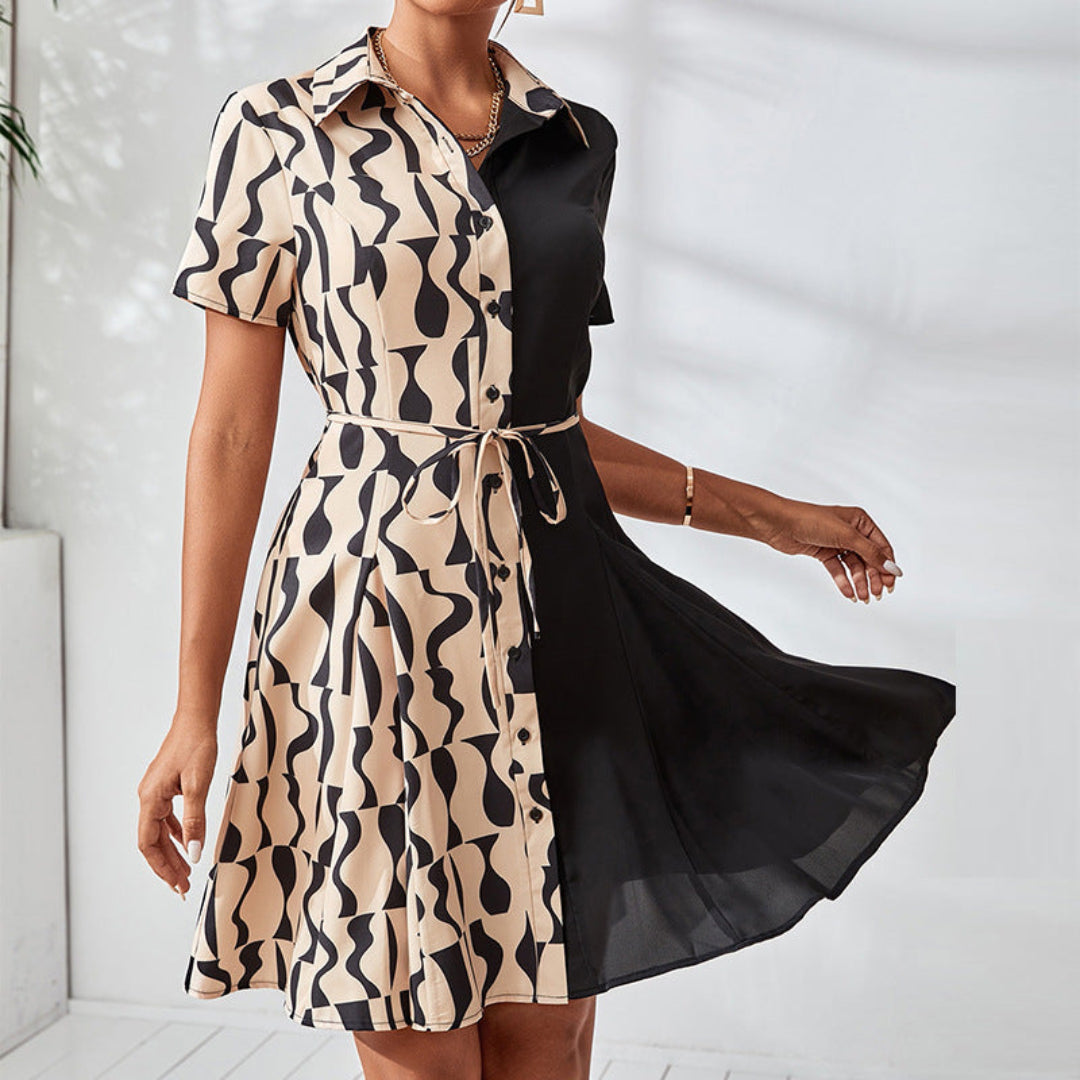 Women Abstract Contrast Mini Dress Artisio