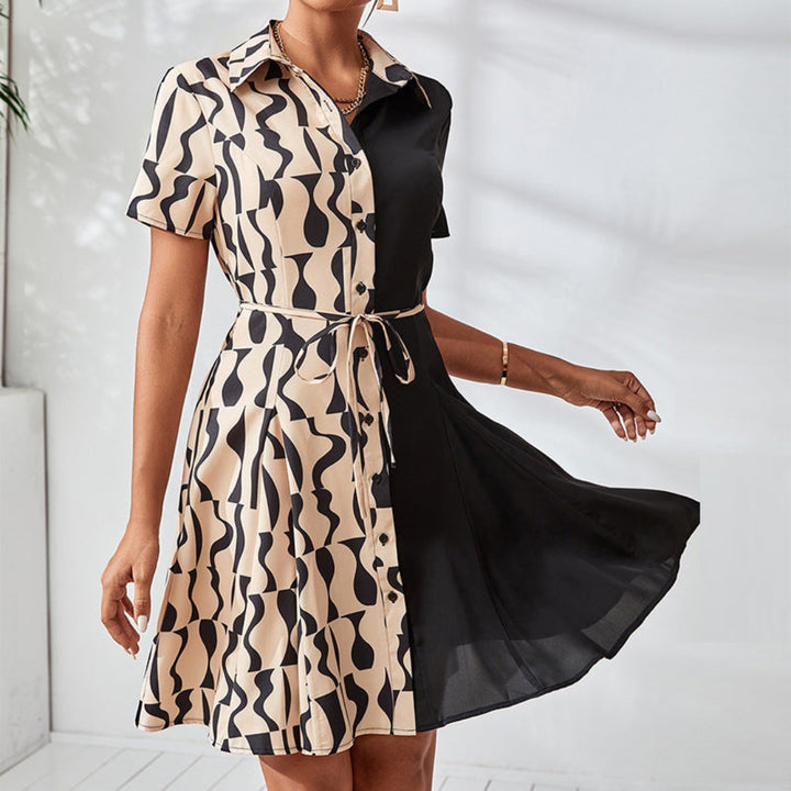 Women Abstract Contrast Mini Dress Artisio