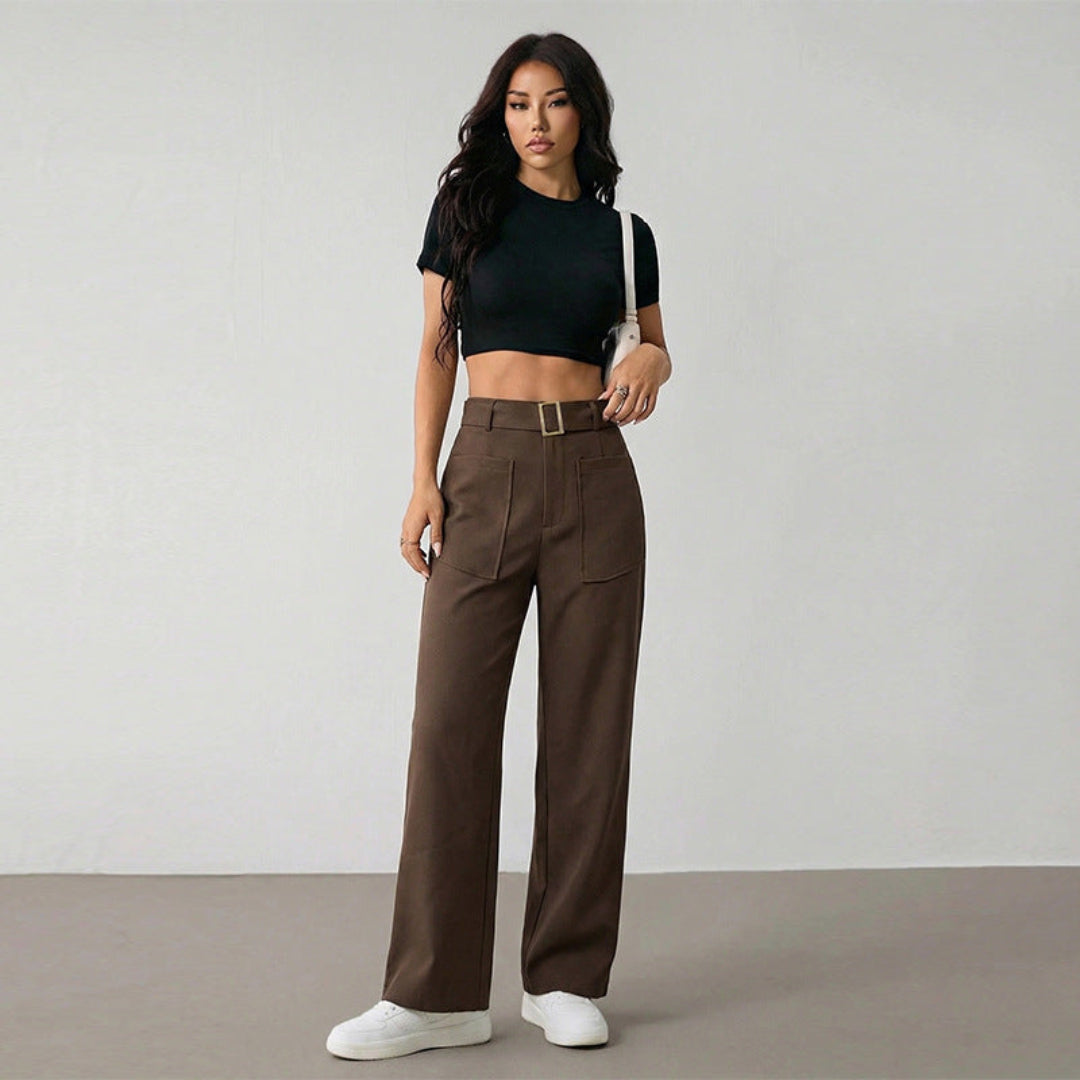 Women Belted Wide Leg Pants Artisio
