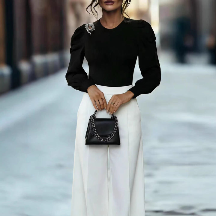 Women Brooch Puff Sleeve Top Artisio