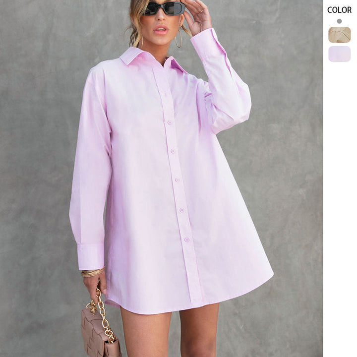 Women Casual Loose Fit Shirt Dress Artisio