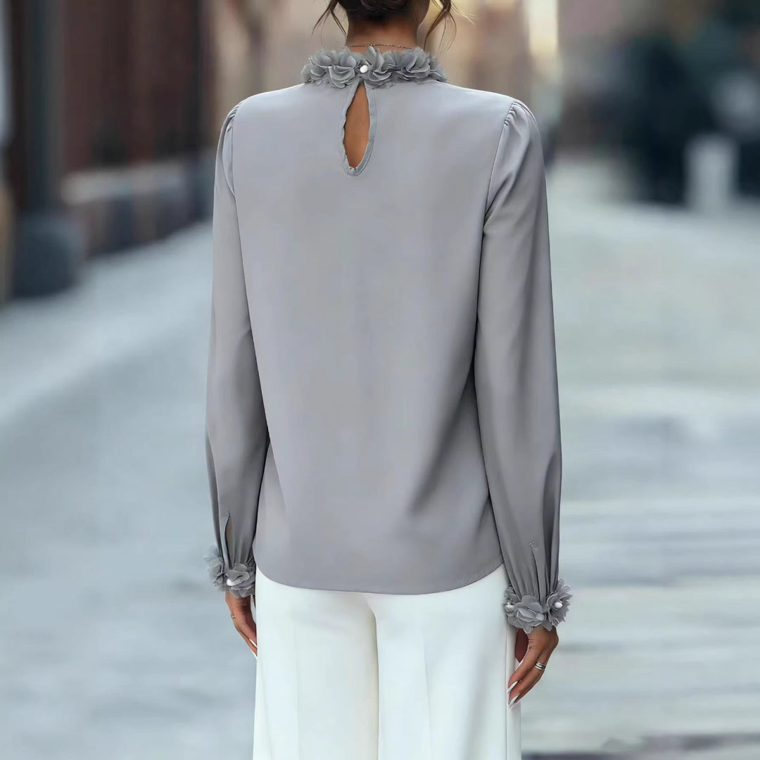 Women Chic Floral Neck Blouse Artisio