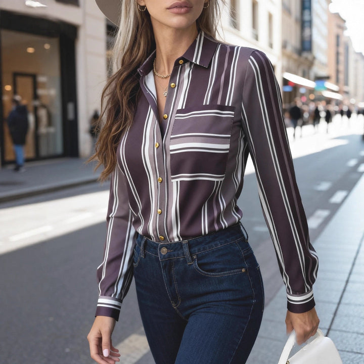 Women Classic Stripe Blouse Artisio