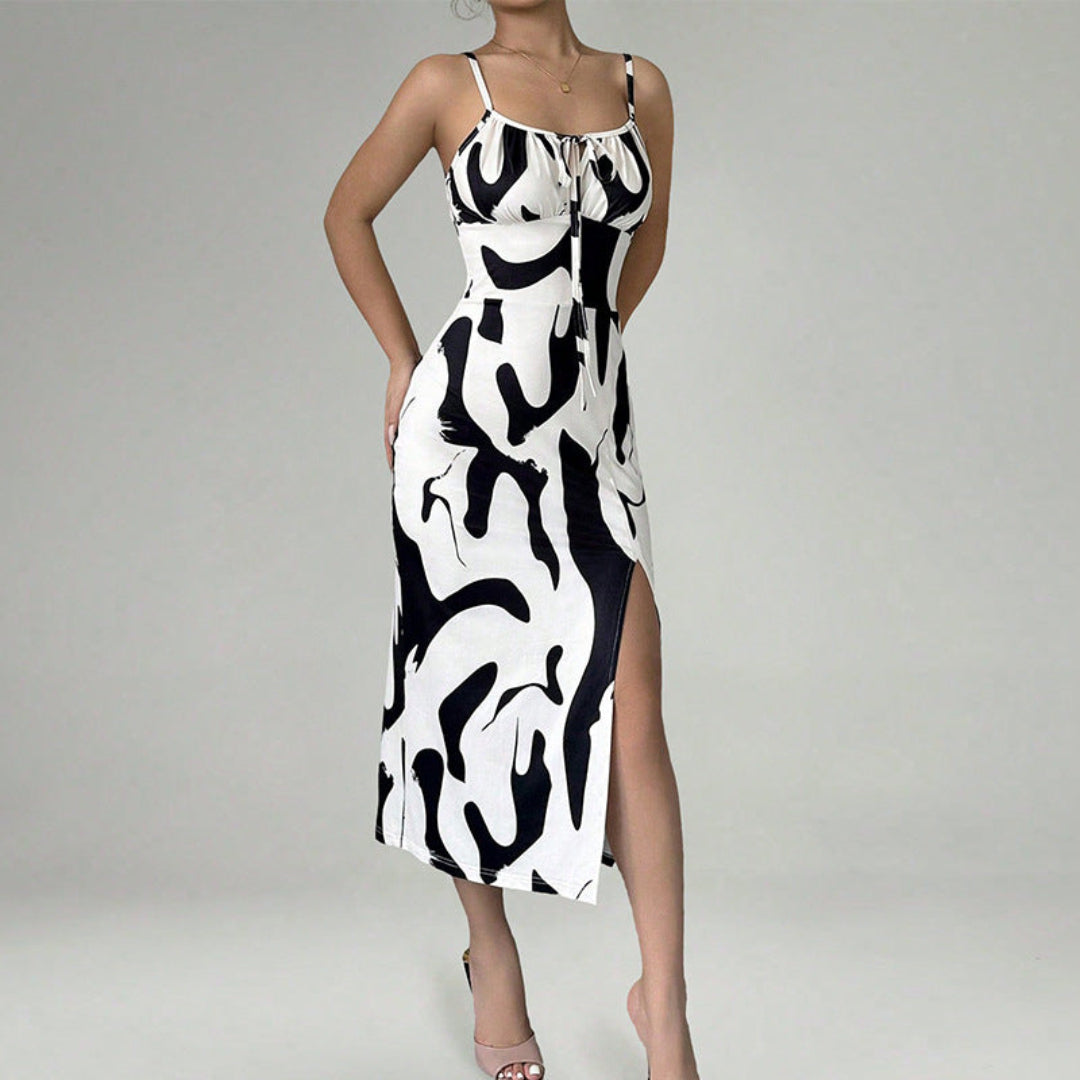 Women Contrast Abstract Maxi Dress Artisio