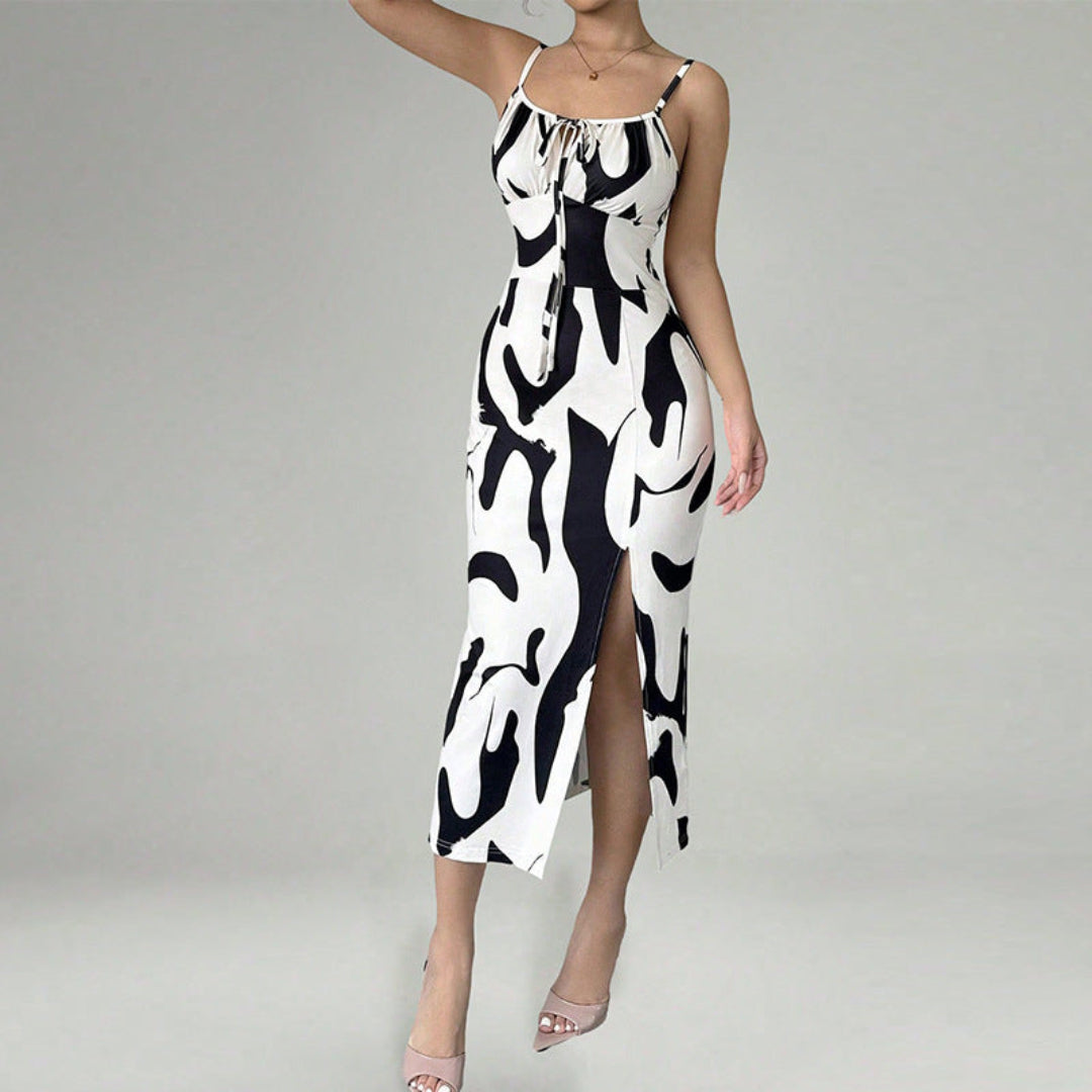 Women Contrast Abstract Maxi Dress Artisio