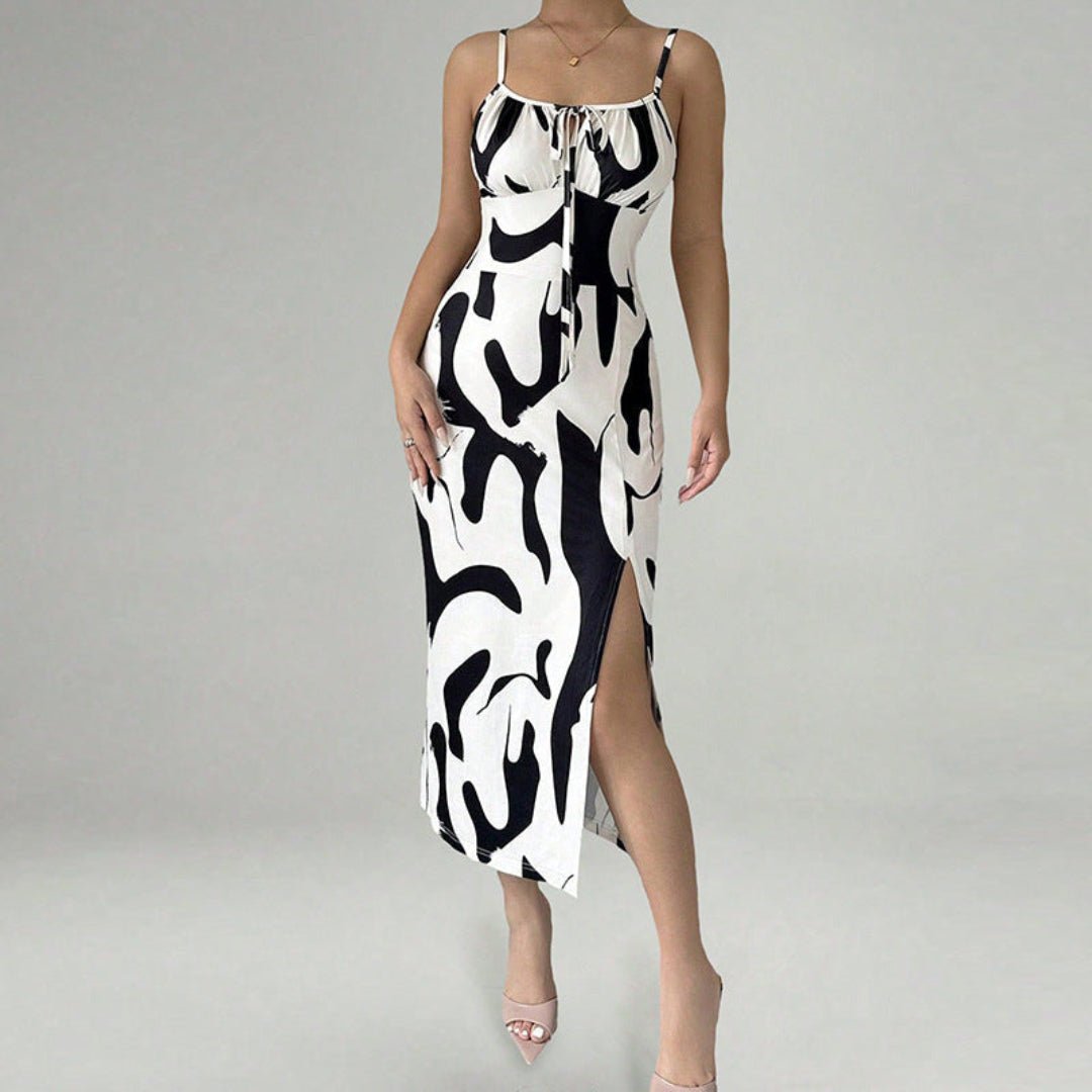Women Contrast Abstract Maxi Dress Artisio