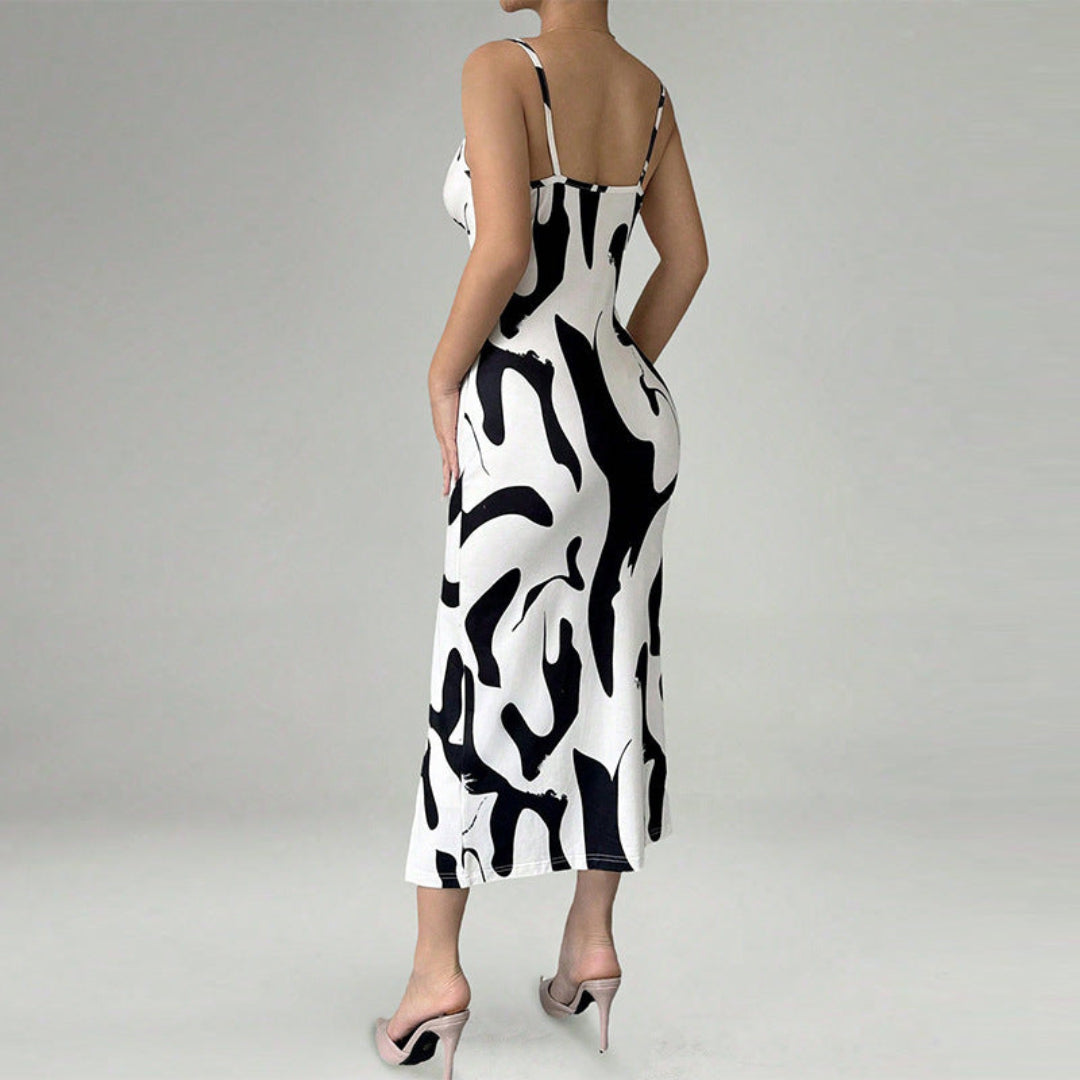 Women Contrast Abstract Maxi Dress Artisio
