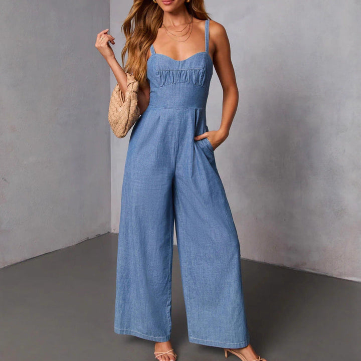 Women Denim Wide Leg Jumpsuit Artisio