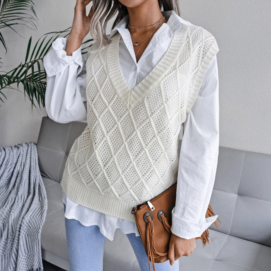 Women Diamond Knit Sweater Vest Artisio