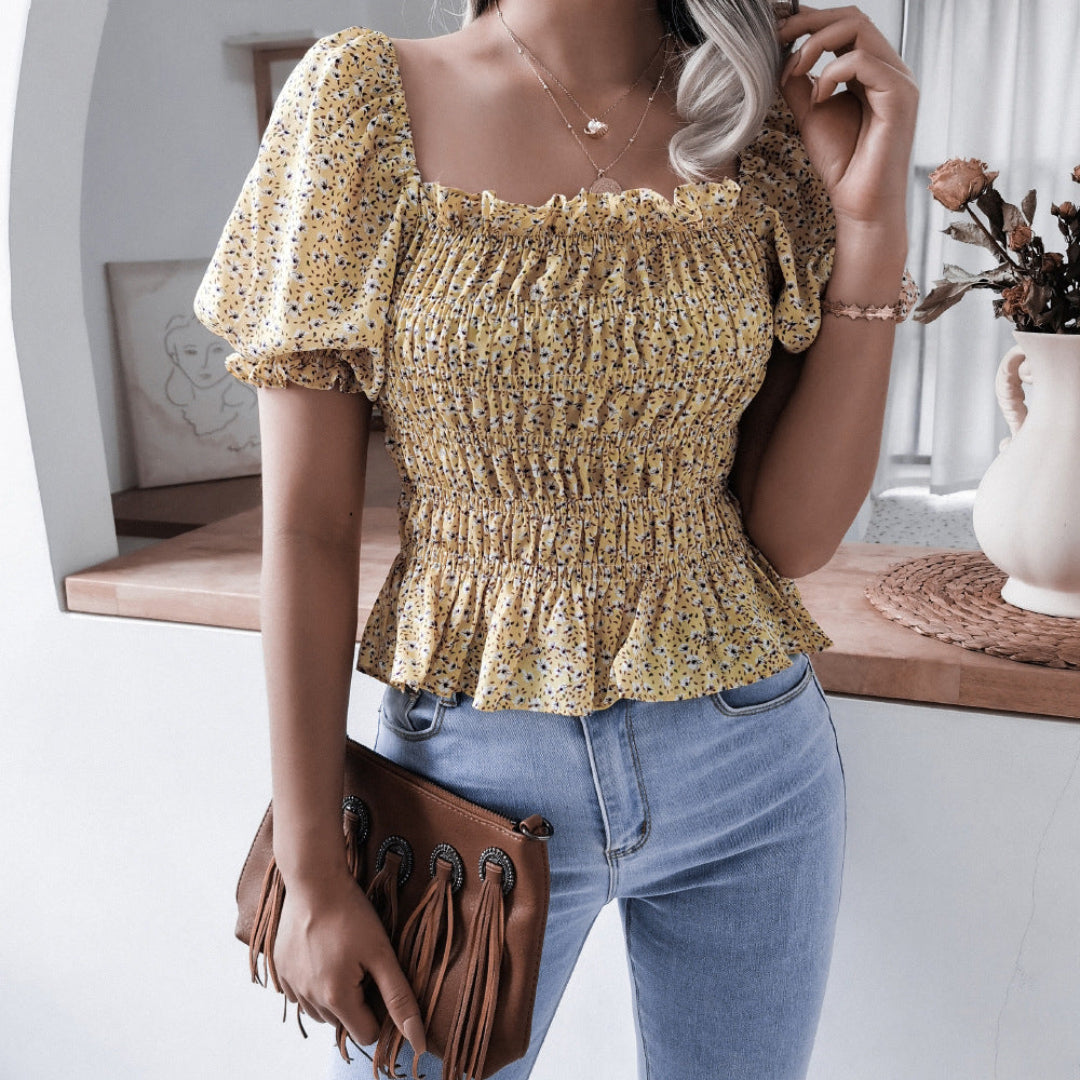 Women Ditsy Puff Sleeve Top Artisio