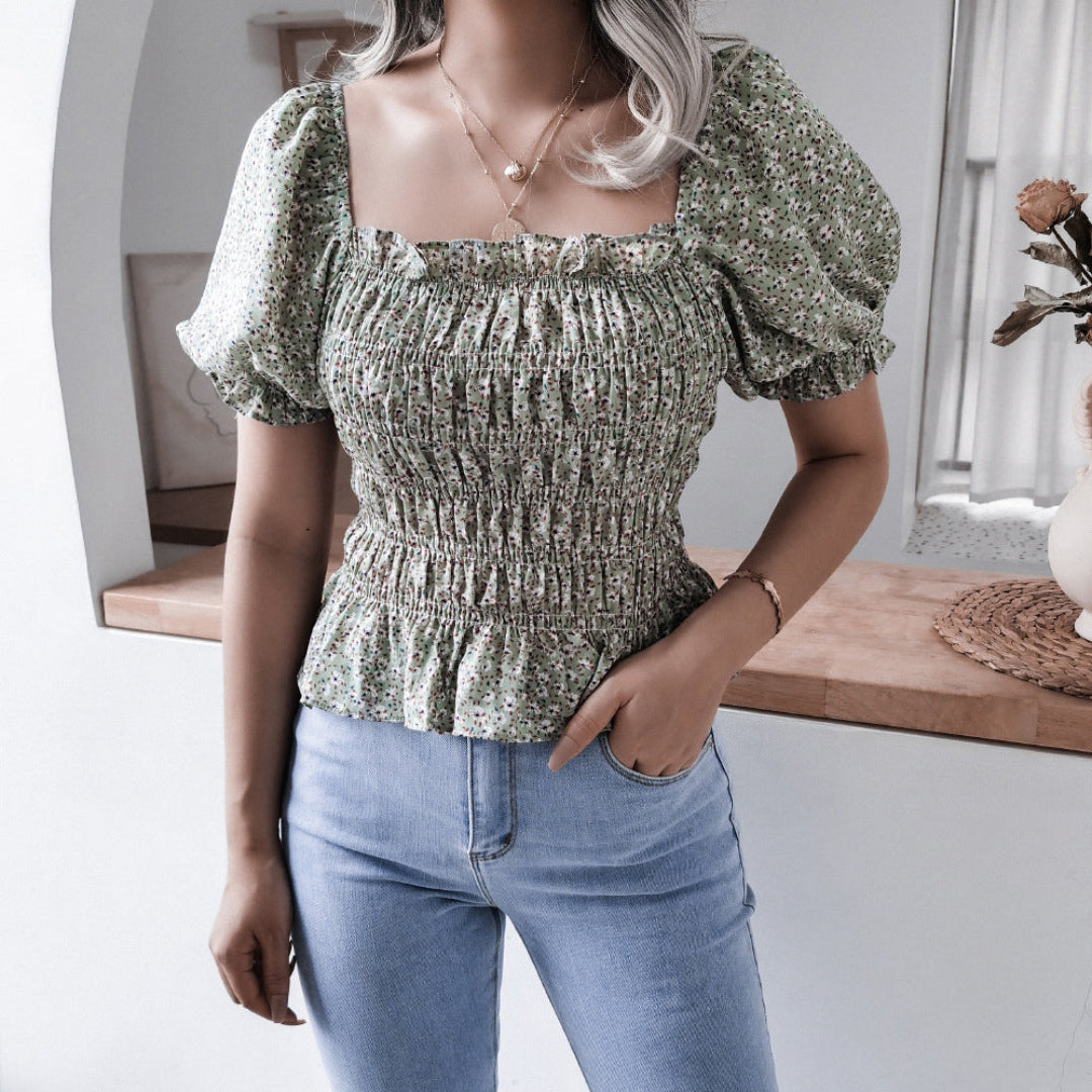 Women Ditsy Puff Sleeve Top Artisio