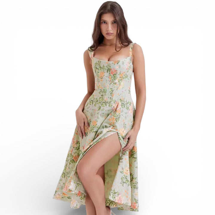 Women Floral Corset Midi Dress Artisio