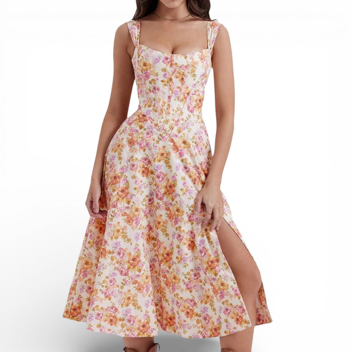 Women Floral Corset Midi Dress Artisio