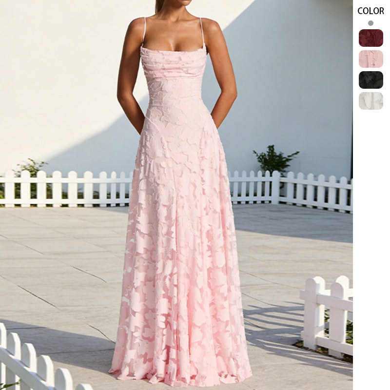 Women's high-quality maxi dress with shimmering floral pattern and elegant spaghetti straps WW 1