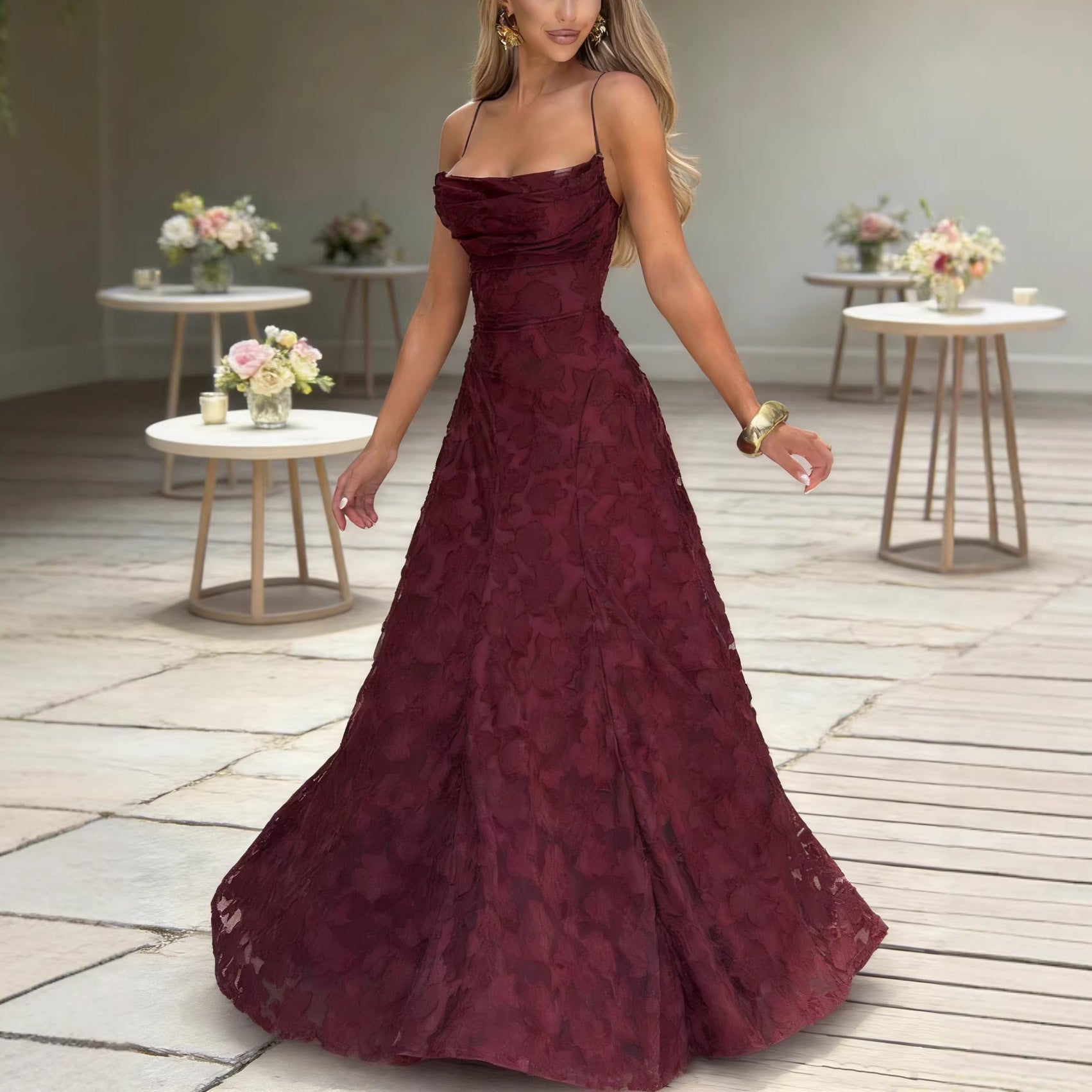 Women Floral Lace Evening Gown Artisio