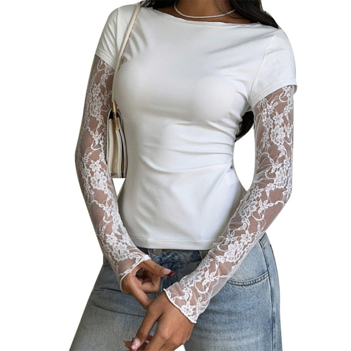 Women Floral Lace Sleeve Top Artisio