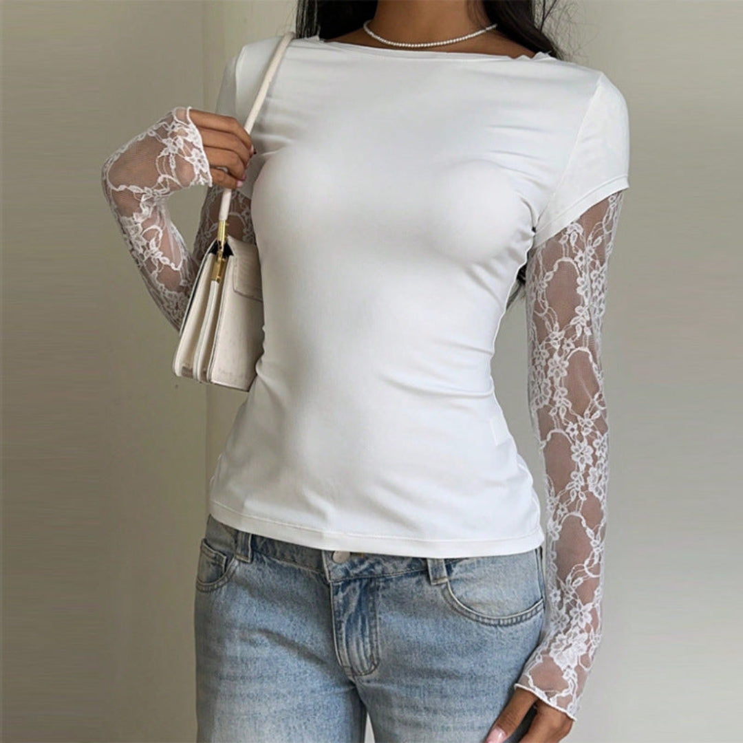 Women Floral Lace Sleeve Top Artisio