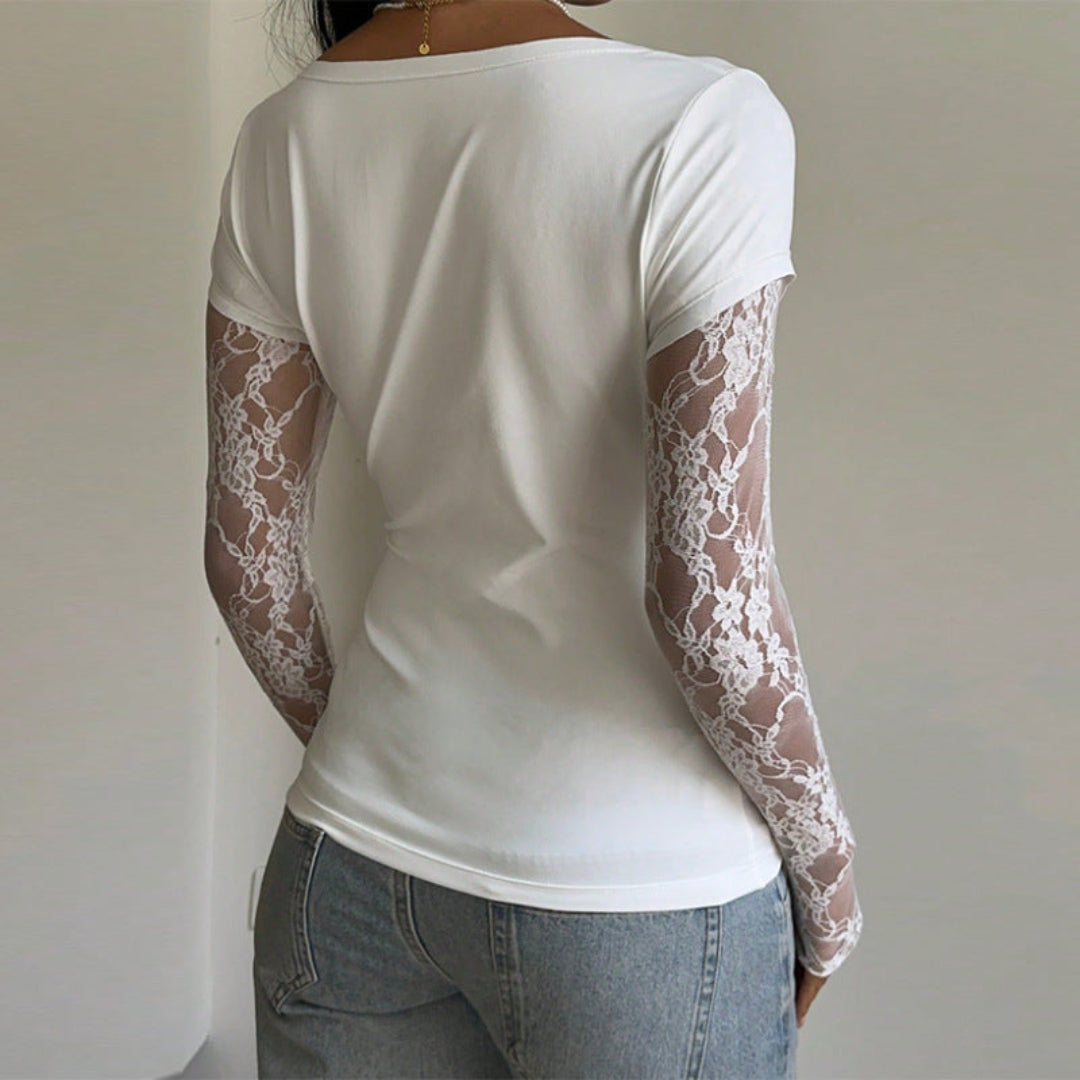 Women Floral Lace Sleeve Top Artisio