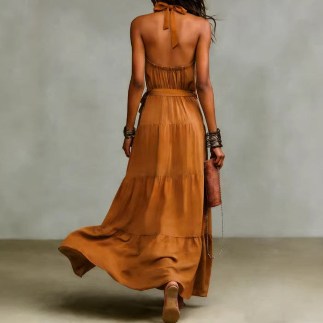 Women Halter Tiered Maxi Dress Artisio