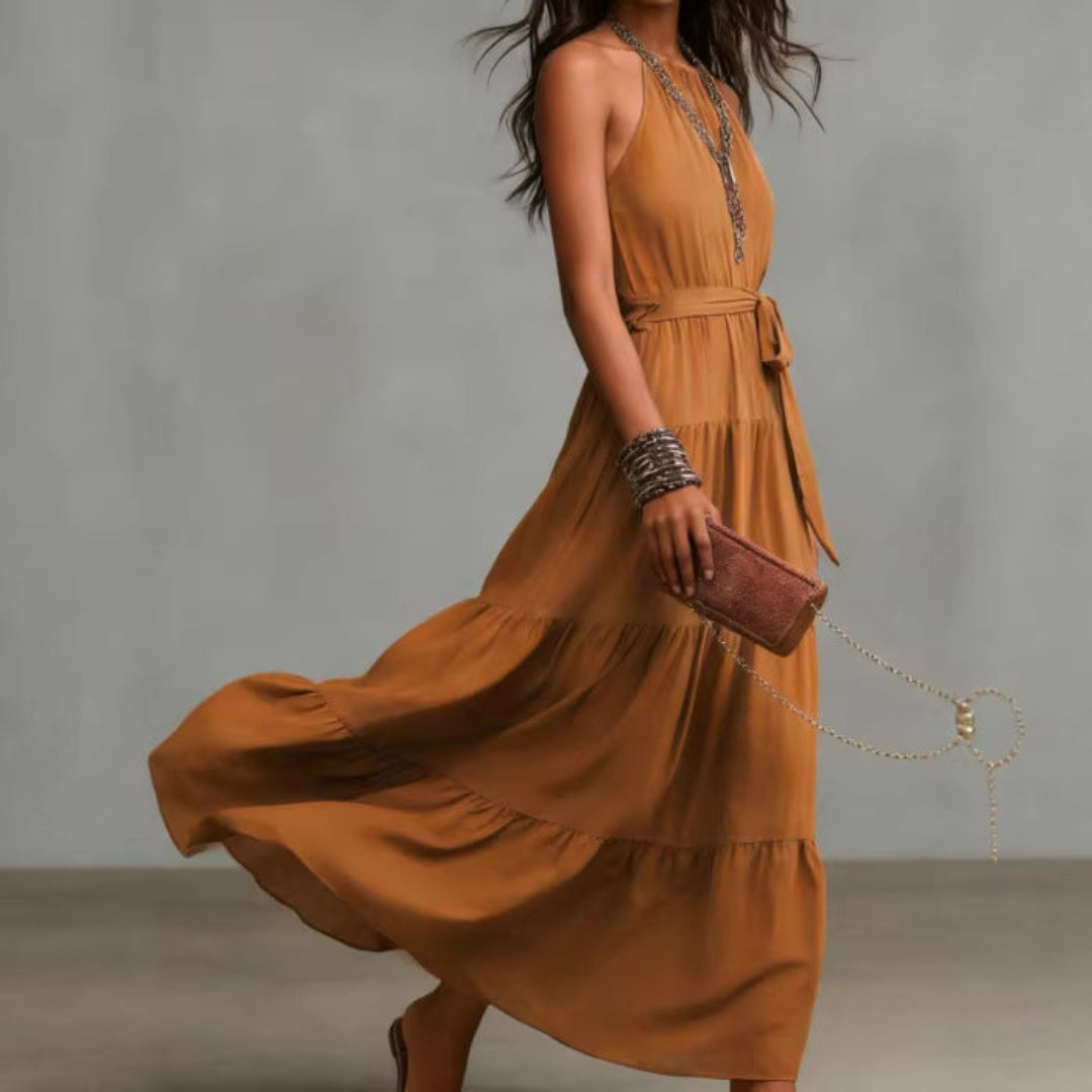 Women Halter Tiered Maxi Dress Artisio