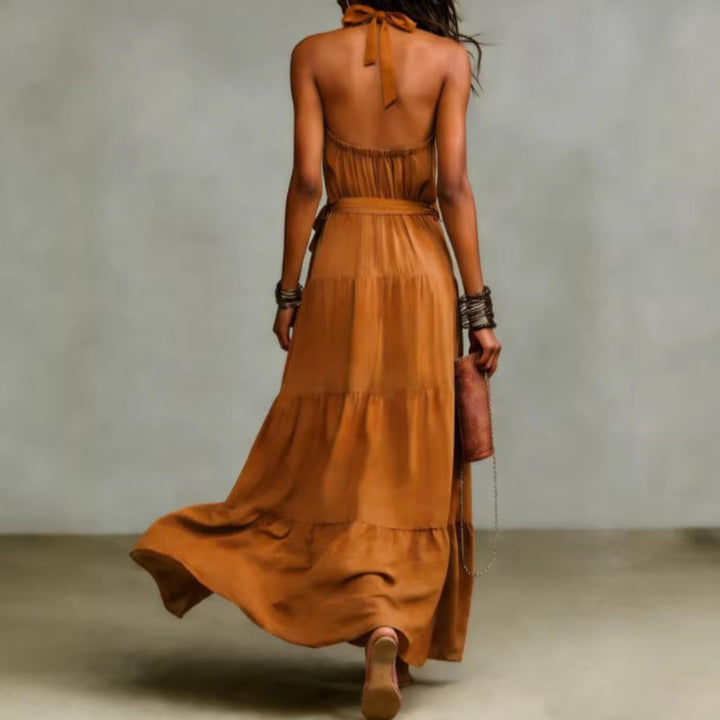 Women Halter Tiered Maxi Dress Artisio