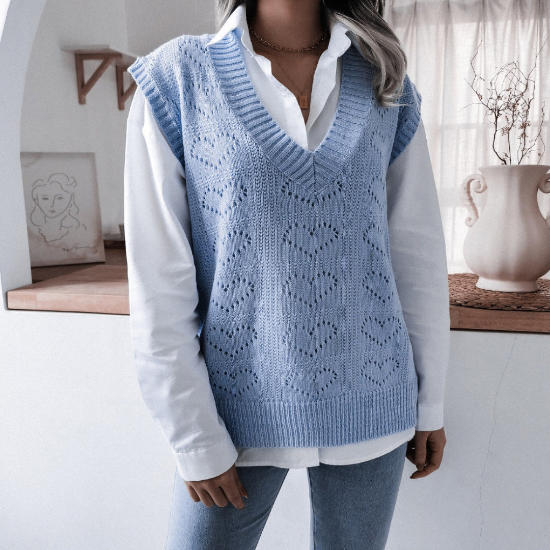 Women Heart Pattern Knit Vest Artisio