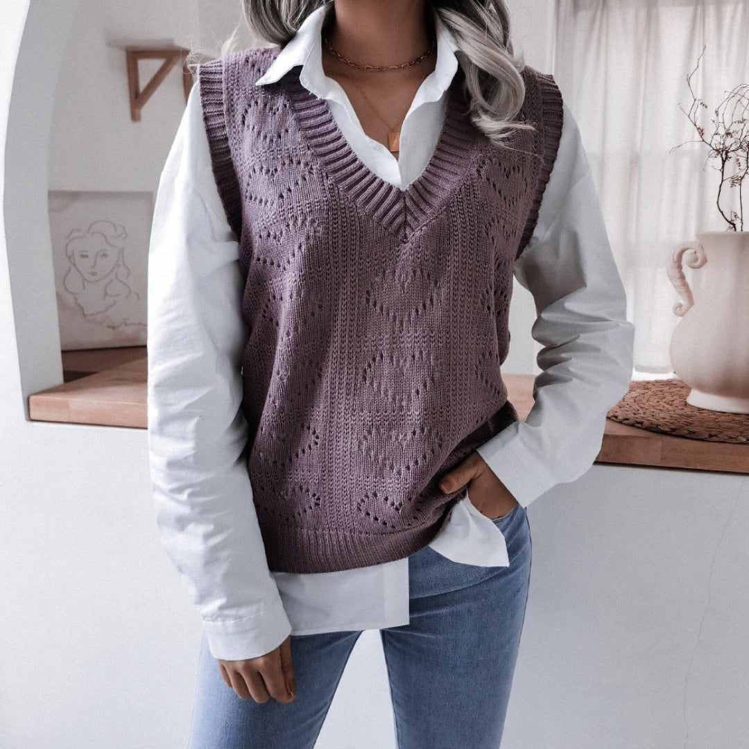 Women Heart Pattern Knit Vest Artisio