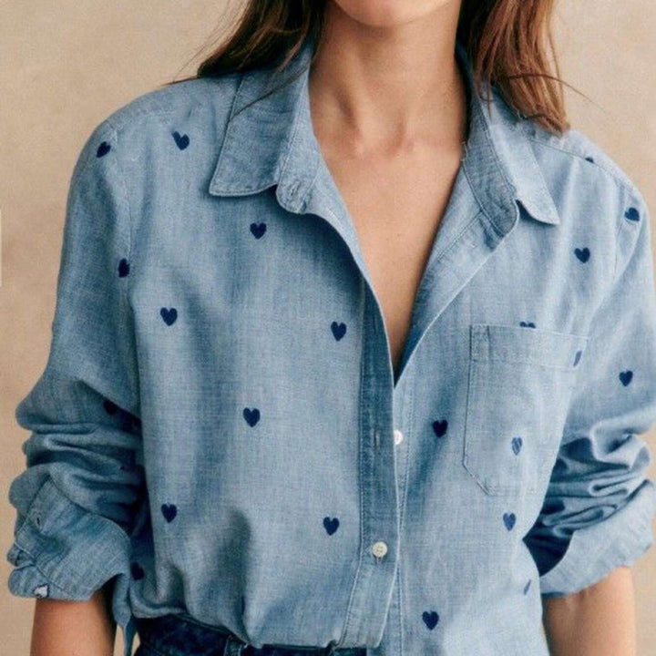 Women Heart Print Button Shirt Artisio