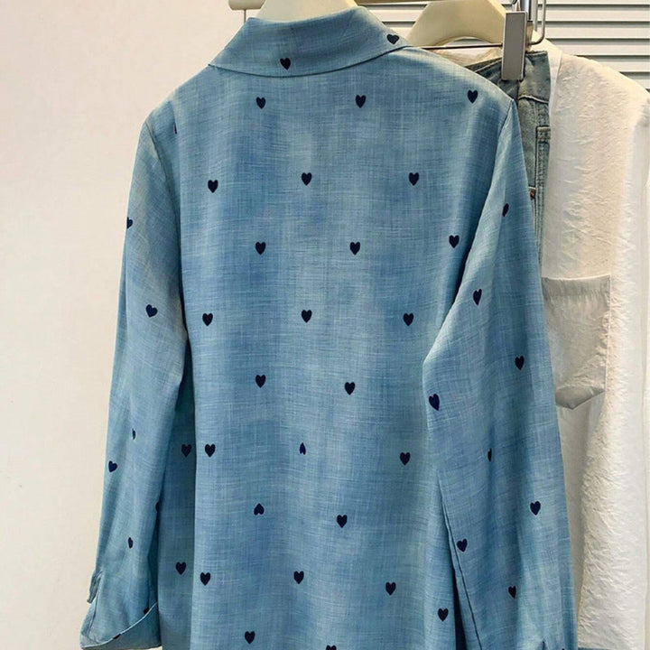 Women Heart Print Button Shirt Artisio