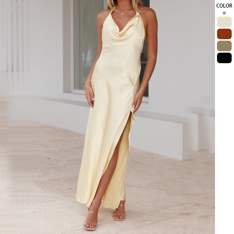 Women High Slit Satin Gown Artisio