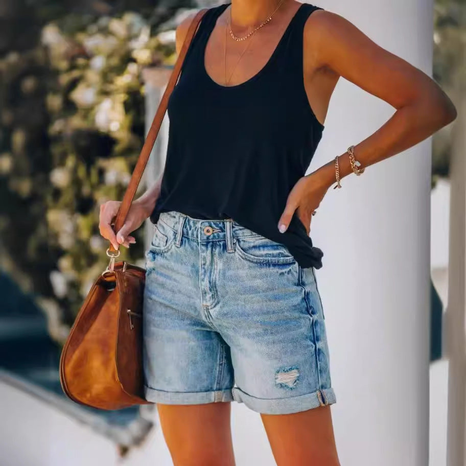 Women High Waist Denim Shorts Artisio