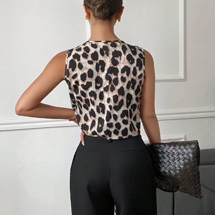 Women Leopard Bow Tie Top Artisio