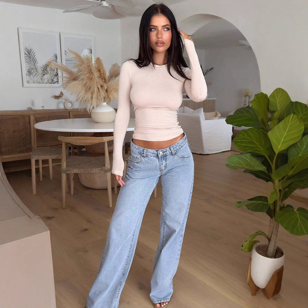 Women Low Rise Straight Leg Jeans Artisio