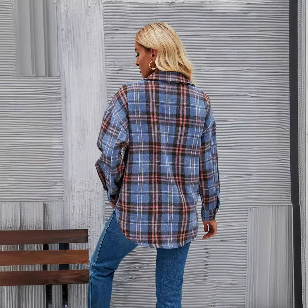 Women Oversized Plaid Overshirt Artisio