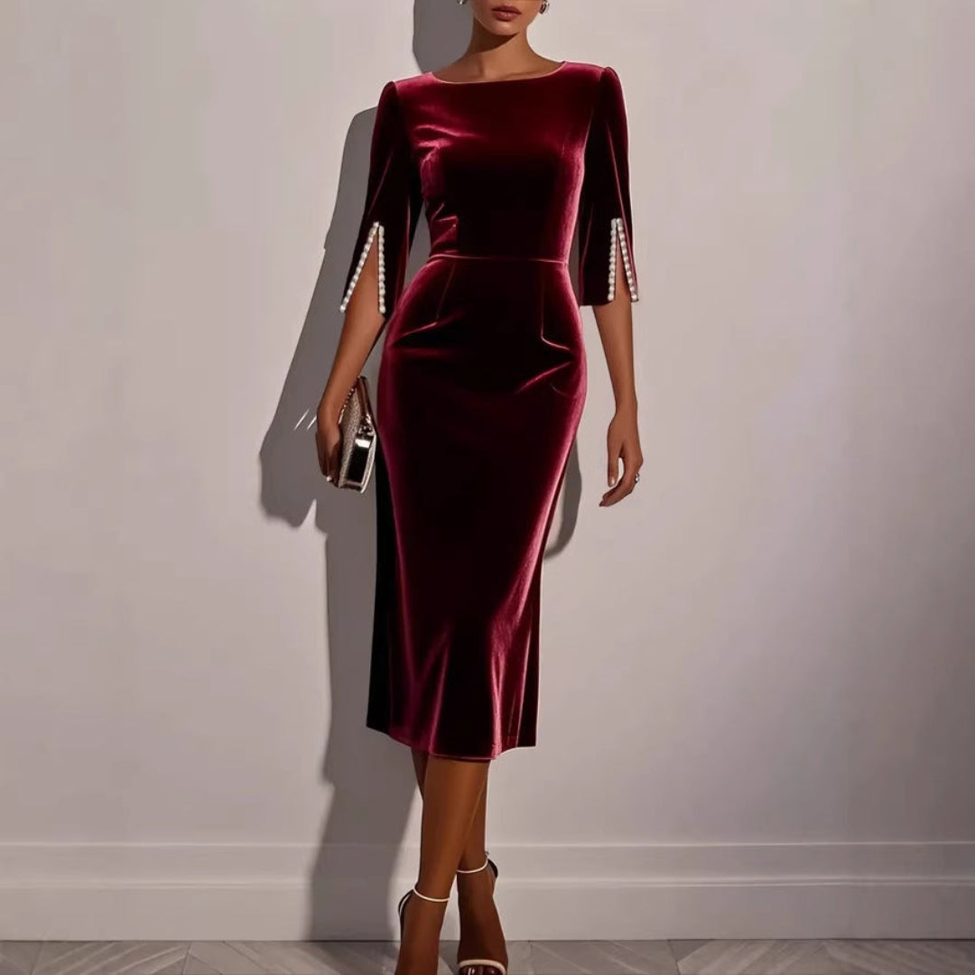 Women Pearl Sleeve Midi Dress Artisio